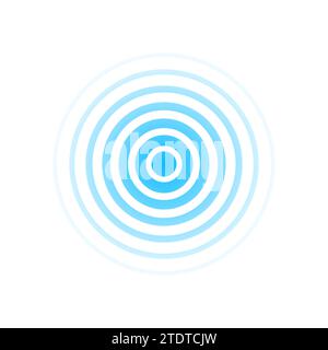 Onde radar circulaire. Icône d'ondulation sonore. Impulsion d'effet bleu isolée sur fond blanc. Signal radio. Sondeur à motif. Conduite de vibration. Rayons radiaux. Rond Illustration de Vecteur