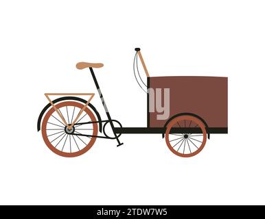 Vélo de ville tricycle pour vélo en famille avec enfants ou animaux de compagnie. Illustration plate isolée dans des couleurs brunes Illustration de Vecteur