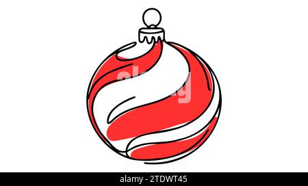 Dessin continu d'une ligne de boule de Noël rouge. Décoration d'arbre de Noël par une ligne. Symbole moderne simple pour les vacances d'hiver. Illustration de Vecteur
