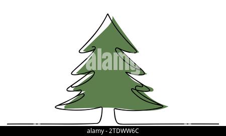 Fond de ligne d'arbre de Noël. Fond vert de dessin d'une ligne. Dessin au trait continu de l'icône de l'arbre de noël Illustration de Vecteur