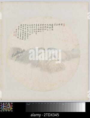 Albumblad, hui Nian, 1850 - 1900 Magazine d'albums avec un paysage, appartenant à deux albums avec des paysages dans le style de divers maîtres. Encre de Chine. Magazine Paper Album avec un paysage, appartenant à deux albums avec des paysages dans le style de différents maîtres. Encre de Chine. papier Banque D'Images