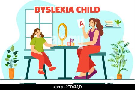 Dyslexie enfants Vector Illustration des enfants dyslexie trouble et difficulté à apprendre la lecture avec des lettres volant dans le fond plat de dessin animé Illustration de Vecteur