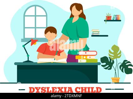 Dyslexie enfants Vector Illustration des enfants dyslexie trouble et difficulté à apprendre la lecture avec des lettres volant dans le fond plat de dessin animé Illustration de Vecteur