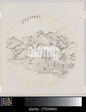 Albumblad, hui Nian, 1850 - 1900 Magazine d'album avec un paysage. Appartient à deux albums avec 24 paysages dans le style de différents maîtres. Encre de Chine. Magazine Paper Album avec un paysage. Appartient à deux albums avec 24 paysages dans le style de différents maîtres. Encre de Chine. papier Banque D'Images