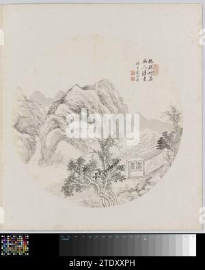 Albumblad, hui Nian, 1850 - 1900 Magazine d'album avec un paysage. Appartient à deux albums avec 24 paysages dans le style de différents maîtres. Encre de Chine. Magazine Paper Album avec un paysage. Appartient à deux albums avec 24 paysages dans le style de différents maîtres. Encre de Chine. papier Banque D'Images