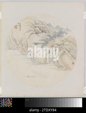 Albumblad, hui Nian, 1850 - 1900 Magazine d'album avec un paysage. Appartient à deux albums avec 24 paysages dans le style de différents maîtres. Encre de Chine. Magazine Paper Album avec un paysage. Appartient à deux albums avec 24 paysages dans le style de différents maîtres. Encre de Chine. papier Banque D'Images