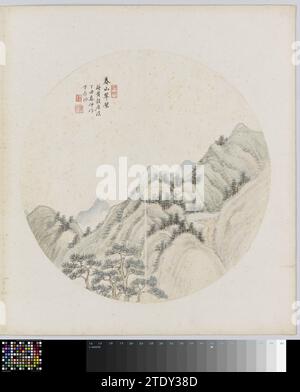 Albumblad, hui Nian, 1850 - 1900 Magazine d'album avec un paysage. Appartient à deux albums avec 24 paysages dans le style de différents maîtres. Encre de Chine. Magazine Paper Album avec un paysage. Appartient à deux albums avec 24 paysages dans le style de différents maîtres. Encre de Chine. papier Banque D'Images