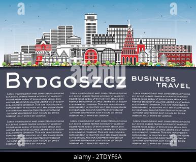 Bydgoszcz Pologne Skyline de la ville avec des bâtiments de couleur, ciel bleu et espace de copie. Illustration vectorielle. Bydgoszcz paysage urbain avec des monuments. Illustration de Vecteur