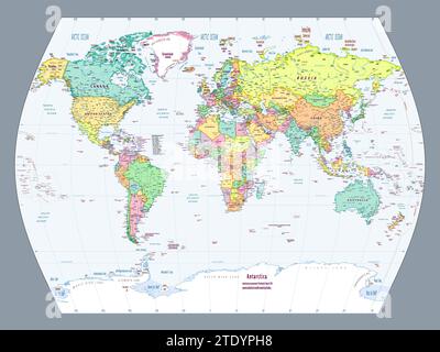 Carte du monde politique de langue française projection du World Times Illustration de Vecteur