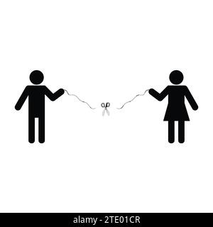 Des ciseaux coupent le fil reliant un couple Illustration de Vecteur