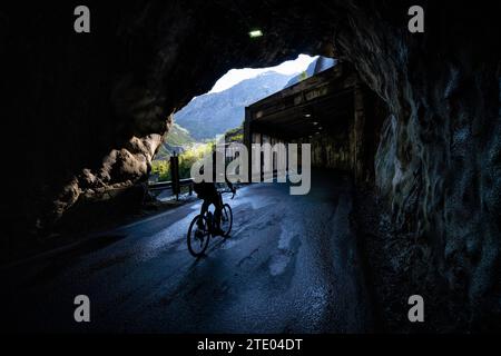Cyclisme sur route au col du Stelvio près de Bormio, Italie Banque D'Images