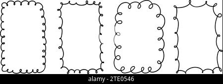 Doodle rectangle et cadres ovales en boucle. Rectangle et ellipse dessinés à la main. Formulaire d'étiquette simple. Cadre en dentelle de silhouette de fleur Illustration de Vecteur