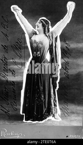 Dédicace autographe au directeur d'ABC en avril 1908 par Bella Otero. Crédit : Album / Archivo ABC / Reutlinger Banque D'Images