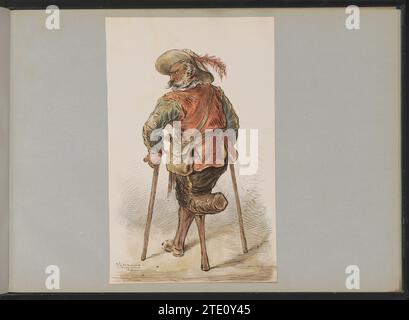 Vétéran, c. 1854 - c. 1887 l'homme a une jambe inférieure en bois et supporte deux béquilles. Il porte un chapeau avec ressort, pochette et poignard. Dessin à la page 20 d'un album avec 35 dessins. papier. encre. Aquarelle (peinture) stylo / pinceau l'homme a une jambe inférieure en bois et supporte deux béquilles. Il porte un chapeau avec ressort, pochette et poignard. Dessin à la page 20 d'un album avec 35 dessins. papier. encre. stylo / pinceau aquarelle (peinture) Banque D'Images