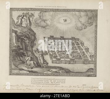 Engel montre Jean la Nouvelle Jérusalem, 1613 un ange vient à Jean, l'emmène sur une haute montagne et lui montre la nouvelle Jérusalem, descendant du ciel. Un agneau au-dessus de la ville. Chacune des douze portes de la ville est gardée par un ange (21). Avec une devise en latin au-dessus de la performance et une légende de quatre lignes en latin sous l'impression. L'impression fait partie d'un album. Imprimeur : Antwerppublisher : Amsterdam papier letterpress impression / gravure un ange vient à John, l'emmène dans une haute montagne et lui montre la nouvelle Jérusalem, descendant du ciel. Un agneau au-dessus de la ville. Chacun des douze Banque D'Images