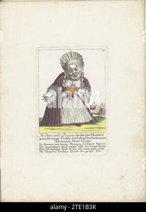 De Kleine Memadoiselle Poupon, dans le rôle de Parisian Schone, ca. 1710, 1705 - 1715 le petit homme Mademoiselle Poupon, comme parisien. Dans la légende sous le titre un verset de quatre lignes en allemand. Numéroté en haut à droite : 19. Partie d'une édition à feuilles mobiles d'environ 1710 d'une série de caricatures de petites personnes, connue sous le nom de ton nain. Augsbourg gravure sur papier / gravure le petit homme Mademoiselle Poupon, comme parisien. Dans la légende sous le titre un verset de quatre lignes en allemand. Numéroté en haut à droite : 19. Partie d'une édition à feuilles mobiles d'environ 1710 d'une série de caricatures de petites personnes, kno Banque D'Images