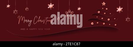 Motif de bannière de Noël minimal en or rouge. Fond simple, style minimaliste géométrique élégant. Toile de fond de luxe découpée contemporaine avec Illustration de Vecteur