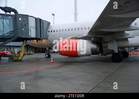 COPENHAGUE, DANEMARK - 24 NOVEMBRE 2018 : Airbus A320 de SAS Scandinavian Airlines à la porte Banque D'Images
