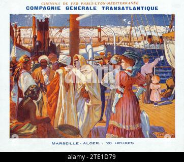 David Dellepiane (français, 1866-1925). Compagnie transatlantique Algérie-Tunisie, chemins de fer, PLM, affiche de voyage française Banque D'Images