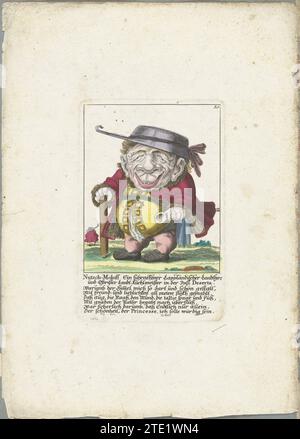De Small mens nutsch -Moloff, env. 1710, 1705 - 1715 de Kleine Mens Nutsch-Moloff, propriétaire à Sápmi (Laponie), époux de la princesse mongole Porzellana Kinkanken. Dans la légende sous le titre un verset de quatre lignes en allemand. Numéroté en haut à droite : 50. Partie d'une édition à feuilles mobiles d'environ 1710 d'une série de caricatures de petites personnes, connue sous le nom de ton nain. Gravure sur papier d'Augsbourg de Kleine Mens Nutsch-Moloff, propriétaire à Sápmi (Laponie), époux de la princesse mongole Porzellana Kinkanken. Dans la légende sous le titre un verset de quatre lignes en allemand. Numéroté A. Banque D'Images