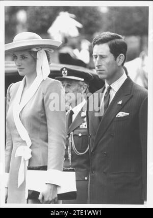 04/20/1987. Les Princes de Galles, à Madrid. Ils ont été reçus au palais El Pardo par leurs Altesses Royales les Infantes Elena et Cristina. Crédit : Album / Archivo ABC / Jaime Pato Banque D'Images