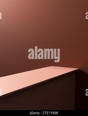 Comptoir ou table brun chocolat vide avec fond de couleur brun pastel. Maquette d'intérieur de la pièce pour l'affichage ou la présentation du produit. Rendu 3D. Banque D'Images
