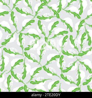 Motif de répétition sans couture avec la feuille de salade d'herbes roquette roquette vert roquette dessinée à la main. Convient pour le textile, le menu de boîte de nuit et le papier peint. Illustration de Vecteur