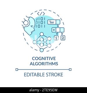 Concept d'icône d'algorithmes cognitifs bleus simples à ligne mince Illustration de Vecteur
