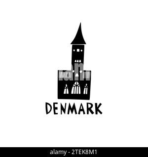 Vector Hand Drawn Danemark Label. Voyage Skandinavian Illustration. Illustration de lettrage à la main. Logo danois Illustration de Vecteur