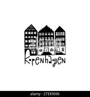 Vector Hand Drawn Danemark Label. Voyage Skandinavian Illustration. Illustration de lettrage à la main. Logo danois Illustration de Vecteur