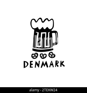 Vector Hand Drawn Danemark Label. Voyage Skandinavian Illustration. Illustration de lettrage à la main. Logo danois Illustration de Vecteur