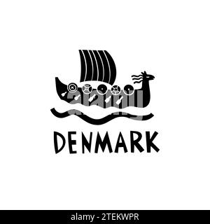 Vector Hand Drawn Danemark Label. Voyage Skandinavian Illustration. Illustration de lettrage à la main. Logo danois Illustration de Vecteur