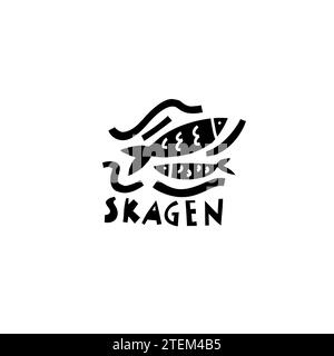 Vector Hand Drawn Danemark Label. Voyage Skandinavian Illustration. Illustration de lettrage à la main. Logo danois Illustration de Vecteur