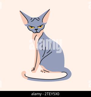 Elément de couleur chat sphinx assis. Animal mignon de dessin animé. Illustration vectorielle de dessin à la main isolée. Illustration de Vecteur