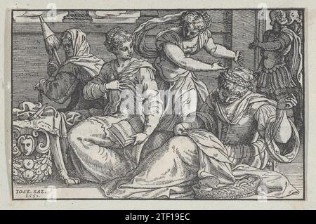 Lucretia instruisant ses filles à l'aiguille de Giovanni Ostaus, la vera perfettione del disegno di varie sorte di recami (Venise, 1557) 2006 par Giuseppe Salviati (Giuseppe Porta, appelé il Salviati) Banque D'Images