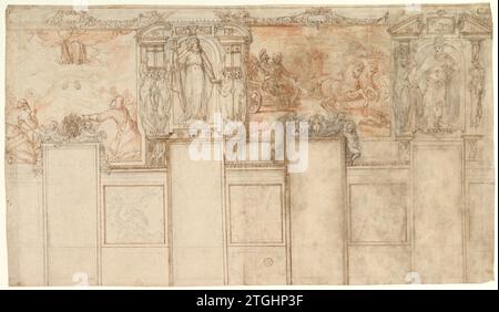 Dessin d'une décoration murale : représentations de l'Ascension et de la conversion de l'eunuque éthiopien 1880 par Giovanni de' Vecchi Banque D'Images