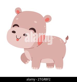 Mignon dessin animé hippo vecteur enfantin illustration vectorielle dans un style plat. Pour affiche, carte de voeux et conception de bébé. Illustration de Vecteur