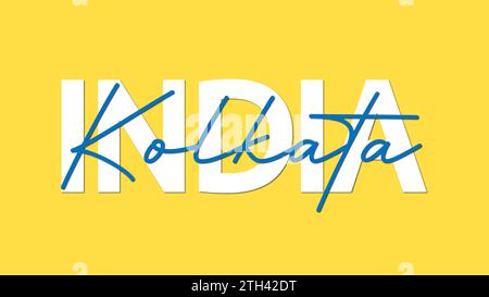 Kolkata en Inde typographie calligraphie illustration vectorielle sur fond jaune Illustration de Vecteur