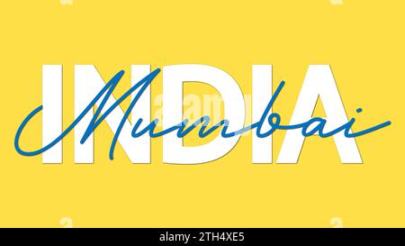 Mumbai en Inde typographie calligraphie illustration vectorielle sur fond jaune Illustration de Vecteur