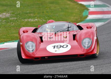 Scarperia, 2 avril 2023 : Ferrari 312 P année 1969 ex Pedro Rodriguez en action lors du Mugello Classic 2023 au Mugello circuit en Italie. Banque D'Images