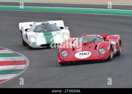 Scarperia, 2 avril 2023 : Ferrari 312 P année 1969 ex Pedro Rodriguez en action lors du Mugello Classic 2023 au Mugello circuit en Italie. Banque D'Images