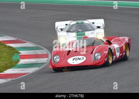 Scarperia, 2 avril 2023 : Ferrari 312 P année 1969 ex Pedro Rodriguez en action lors du Mugello Classic 2023 au Mugello circuit en Italie. Banque D'Images