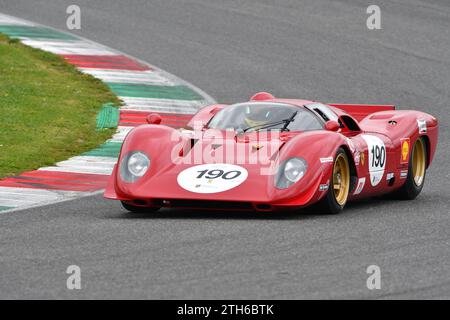 Scarperia, 2 avril 2023 : Ferrari 312 P année 1969 ex Pedro Rodriguez en action lors du Mugello Classic 2023 au Mugello circuit en Italie. Banque D'Images