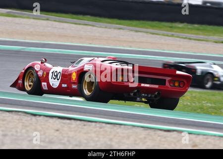 Scarperia, 2 avril 2023 : Ferrari 312 P année 1969 ex Pedro Rodriguez en action lors du Mugello Classic 2023 au Mugello circuit en Italie. Banque D'Images