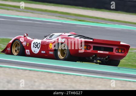 Scarperia, 2 avril 2023 : Ferrari 312 P année 1969 ex Pedro Rodriguez en action lors du Mugello Classic 2023 au Mugello circuit en Italie. Banque D'Images