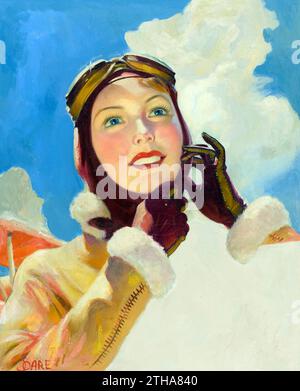 WILLIAM FULTON SOARE (AMÉRICAIN, 1896-1940). Aviator Girl. Huile sur toile. Une femme pilote Banque D'Images