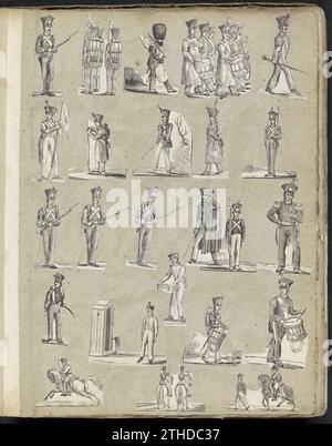 Magazine d'albums avec diverses performances, 1814 - 1869 Magazine d'albums avec 23 performances découpées à partir principalement d'estampes folkloriques, y compris des soldats avec des armes et des instruments de musique. Nijmegen papier snipping Album magazine avec 23 performances découpées à partir de gravures principalement folkloriques, y compris des soldats avec des armes et des instruments de musique. Extrait de papier Nijmegen Banque D'Images