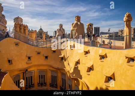 Le toit de Casa Mila, Barcelone, Espagne Banque D'Images