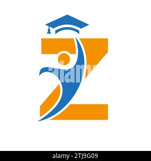 Logo de l'éducation sur la lettre Z avec l'icône de chapeau de graduation. Symbole de graduation Illustration de Vecteur