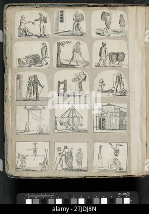 Magazine d'albums avec diverses performances, 1814 - 1869 Magazine d'albums avec 15 performances découpées à partir de gravures principalement populaires, y compris des professions, des activités et des scènes de foire. Nijmegen papier snipping Album magazine avec 15 performances découpées de tirages principalement populaires, y compris des professions, des activités et des scènes de foire. Extrait de papier Nijmegen Banque D'Images